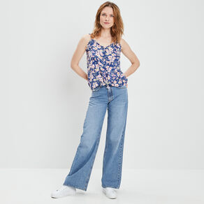 Blouse bretelles fines bleu femme