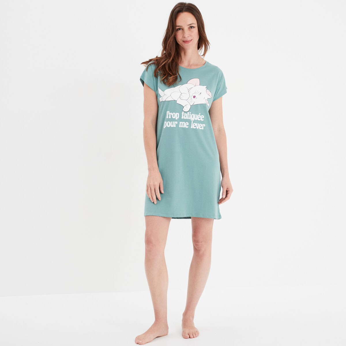 Chemise de nuit coton Aristochats Marie bleu gris femme