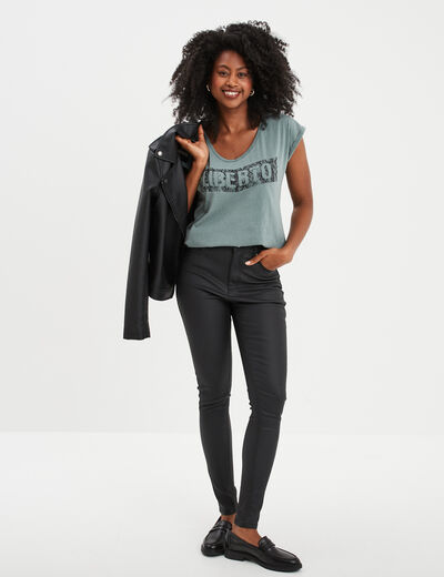 T-shirt délavé en coton Liberto vert foncé femme