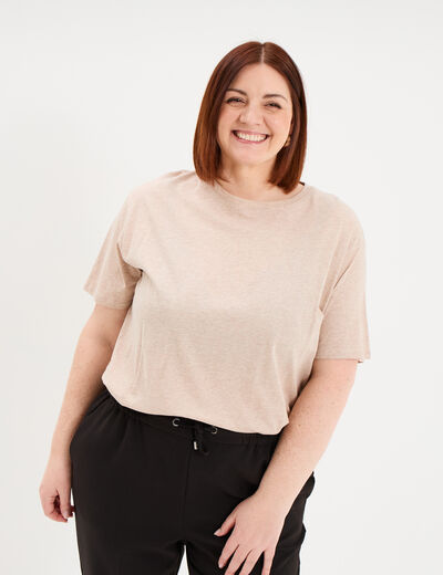 T-shirt col rond manches courtes coton beige femme grande taille