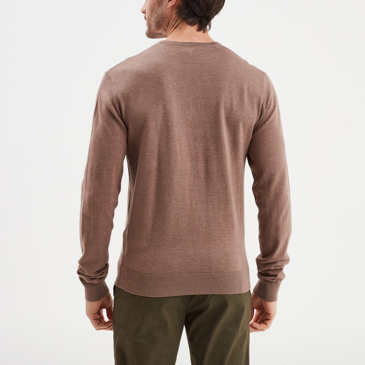 Pull droit col rond coton m&eacute;lang&eacute; gris homme
