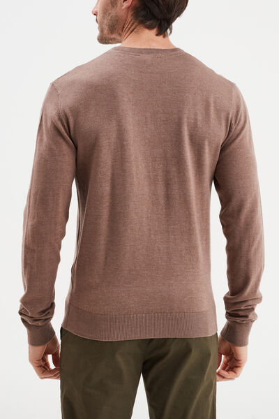 Pull droit col rond coton m&eacute;lang&eacute; gris homme