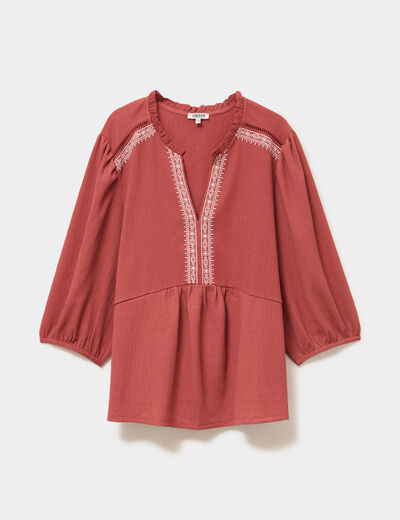 Blouse manches ballons 3/4 vieux rose femme grande taille