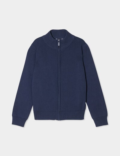 Gilet zippé col montant coton bleu marine garçon