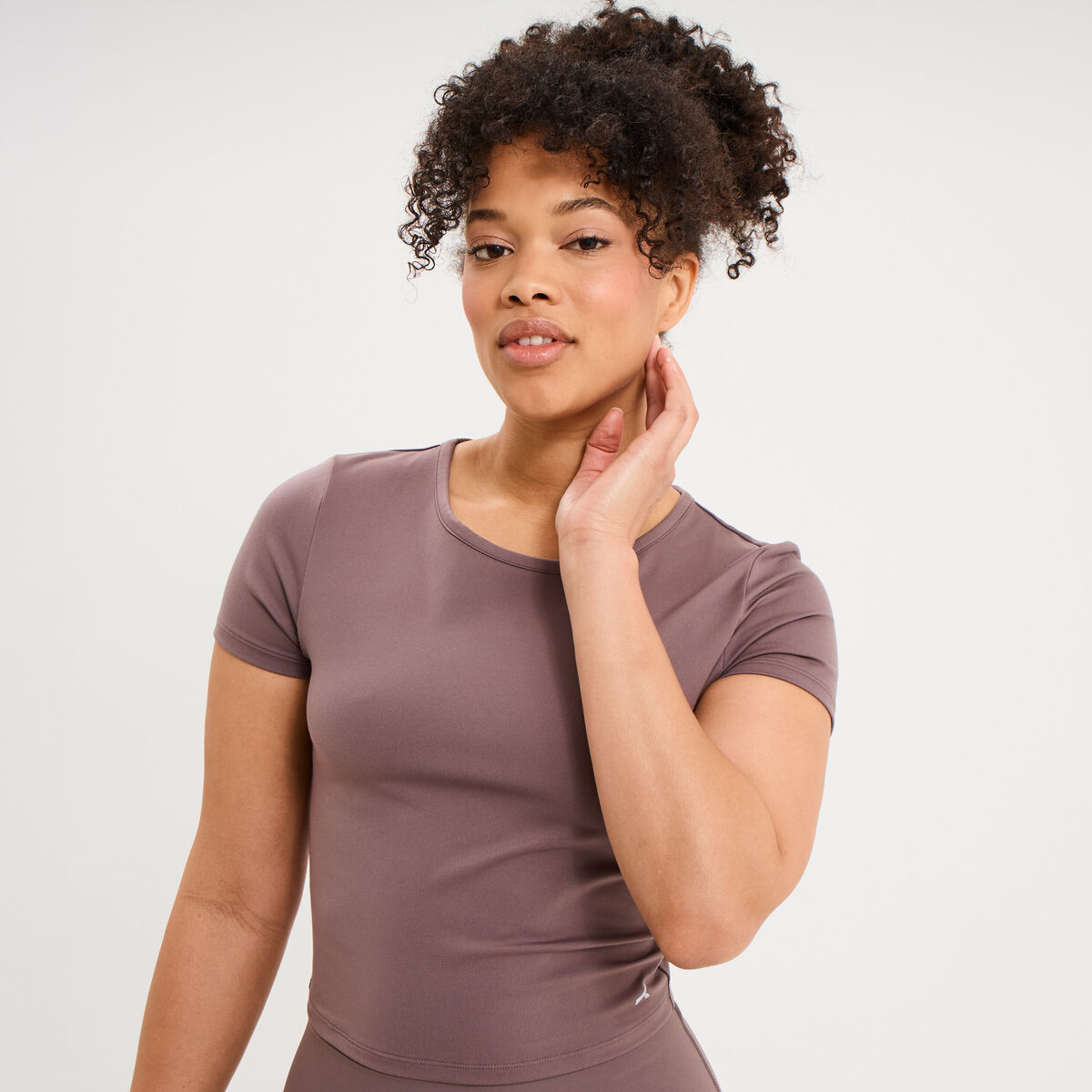T-shirt de sport court ajust&eacute; mauve femme