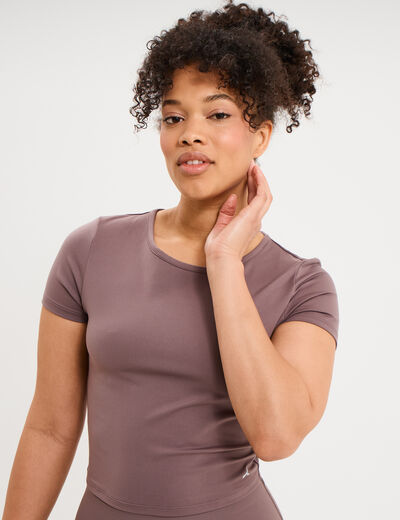 T-shirt de sport court ajust&eacute; mauve femme