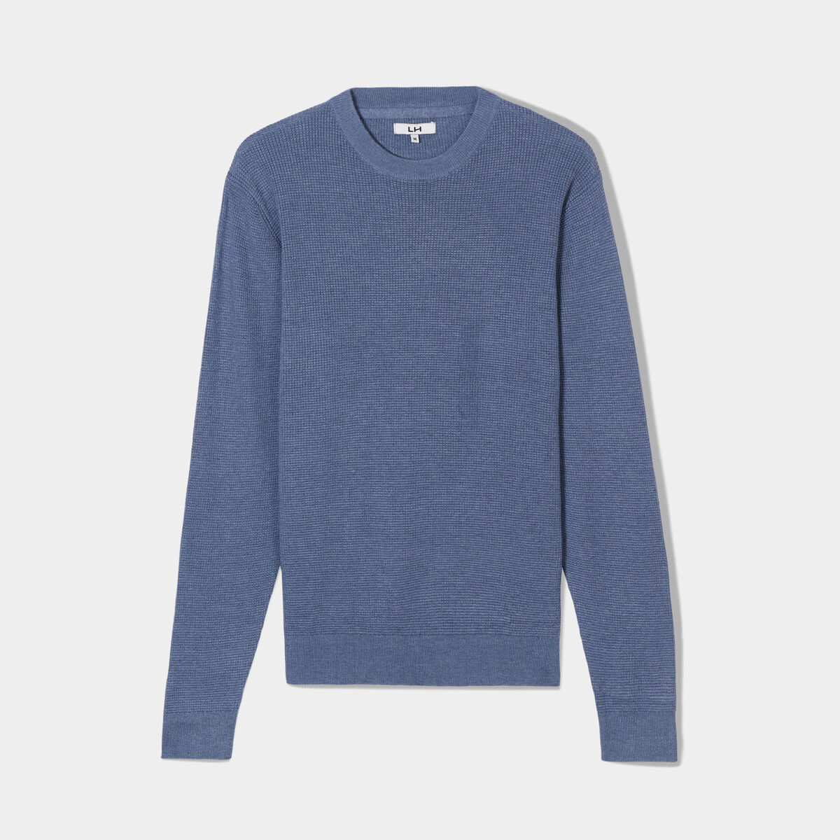 Pull en maille textur&eacute;e col rond bleu fonc&eacute; homme