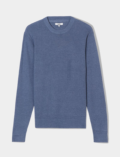 Pull en maille textur&eacute;e col rond bleu fonc&eacute; homme