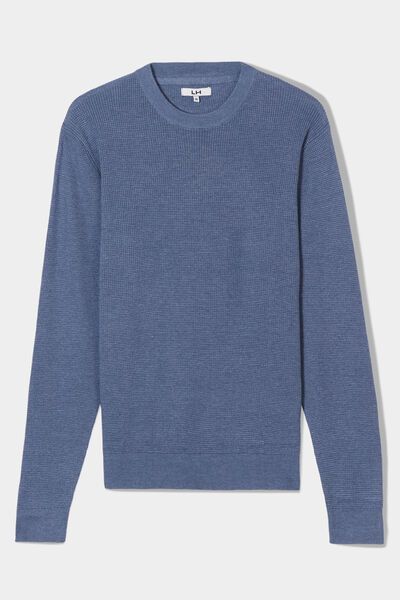 Pull en maille textur&eacute;e col rond bleu fonc&eacute; homme