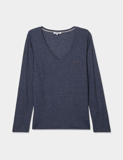 T-shirt manches longues 1 poche Creeks bleu marine femme