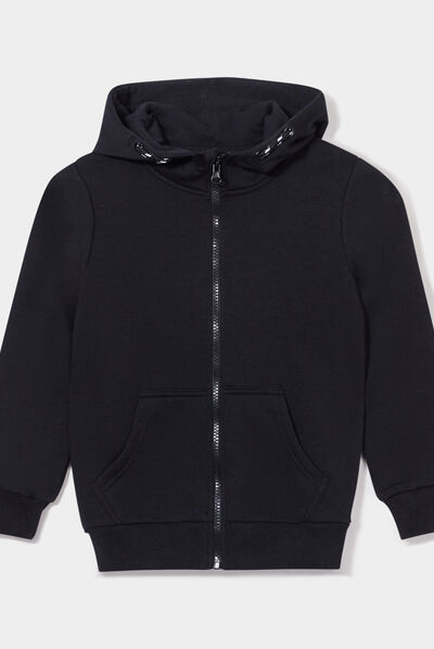 Sweat zippé molletonné à capuche noir garçon