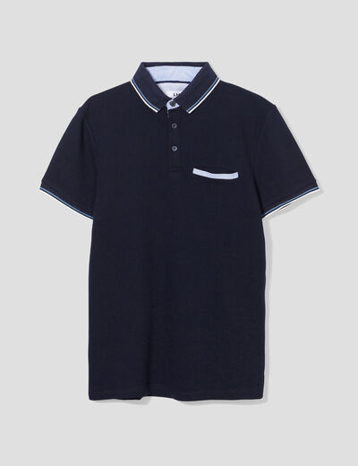 Polo manches courtes 1 poche coton bleu marine homme