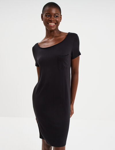 Chemise de nuit manches courtes noir femme