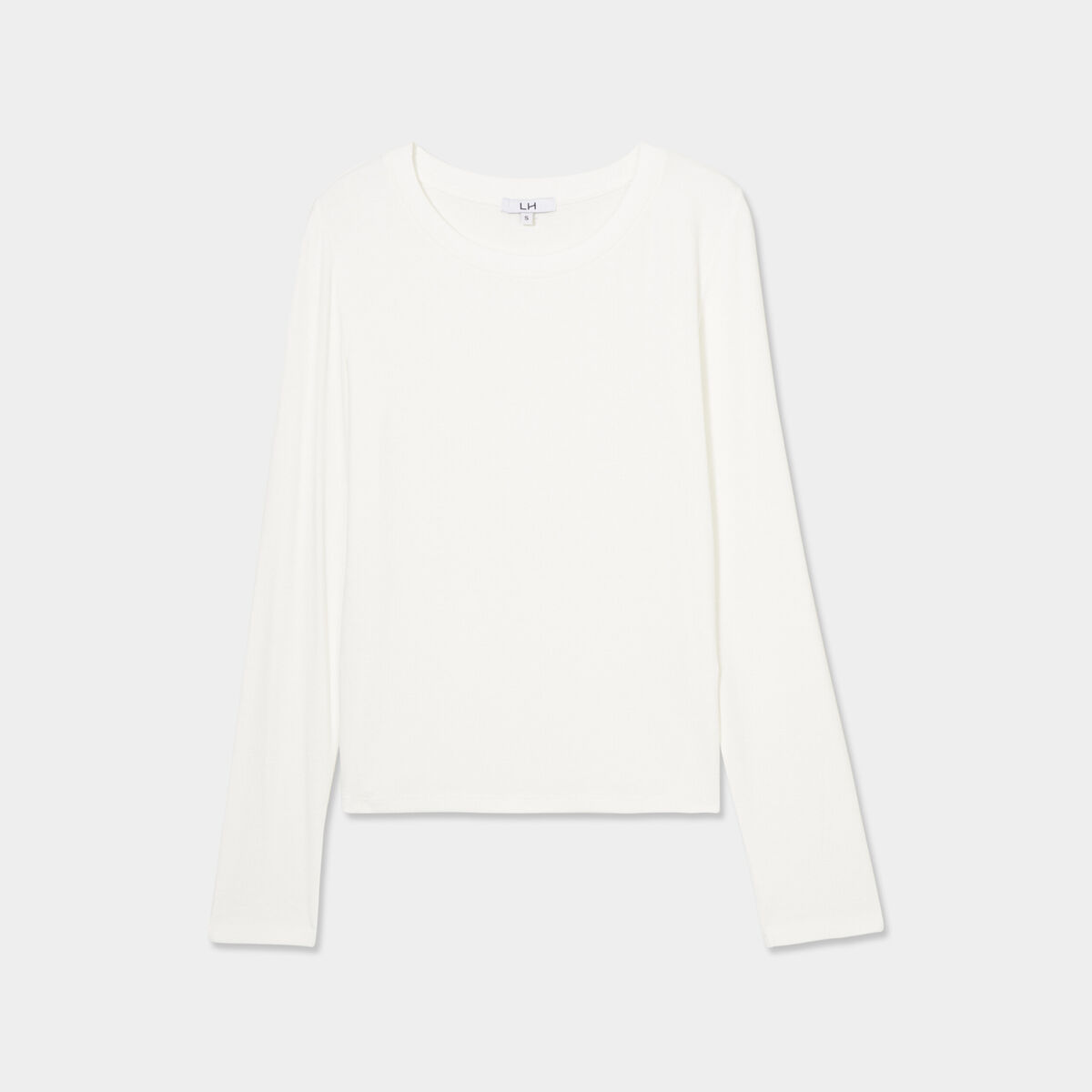 T-shirt col rond manches longues blanc femme