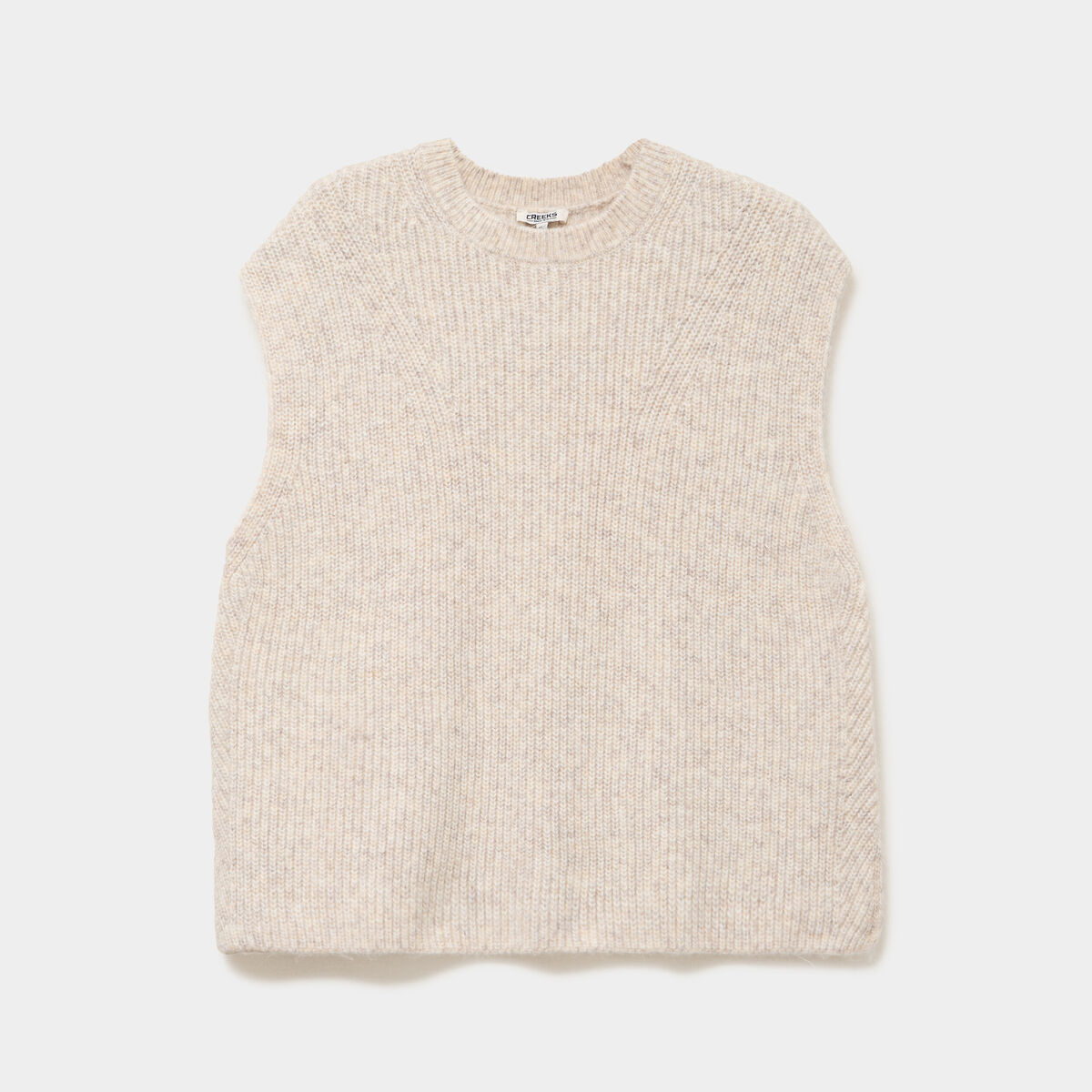 Pull tricot sans manches col rond sable femme grande taille