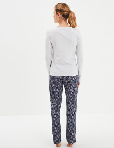 Ensemble pyjama pantalon 2 pièces coton gris clair femme