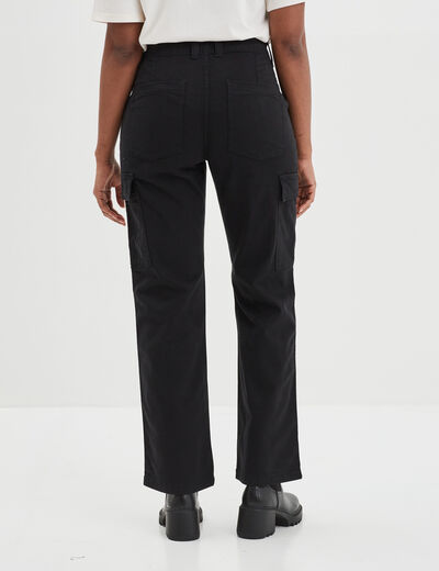 Pantalon cargo droit noir femme