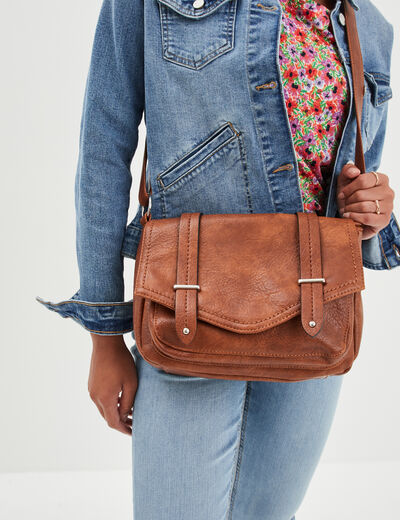 Sac cartable avec bandoulière marron cognac femme