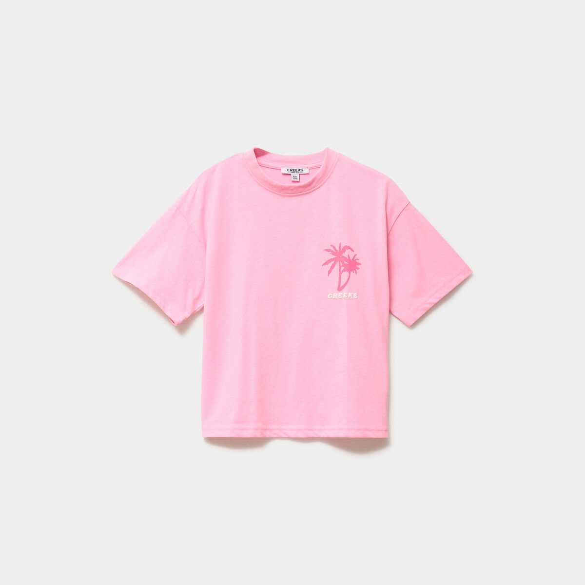T-shirt oversize manches courtes coton rose fluo fille