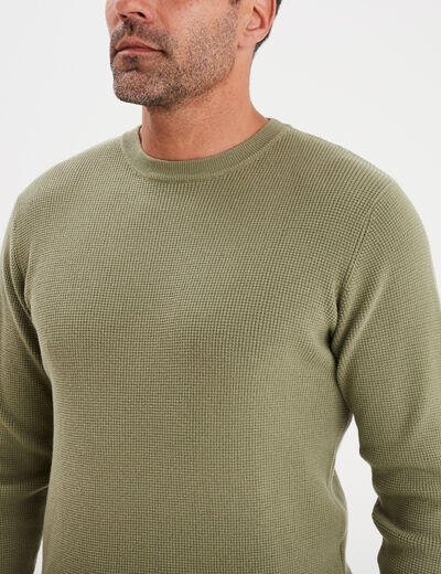 Pull avec col rond à relief vert kaki homme