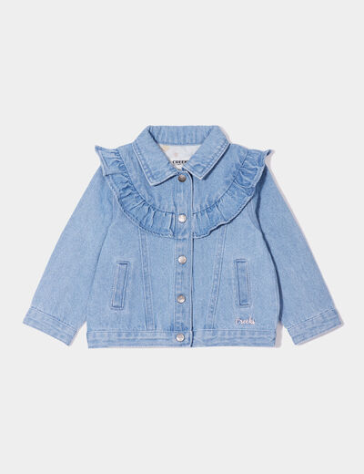 Veste jean à volants en coton denim double stone bébé fille