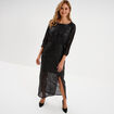 Robe longue fendue &agrave; sequins noir femme
