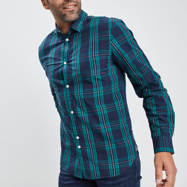 Chemise droite manches 3/4 vert emeraude homme