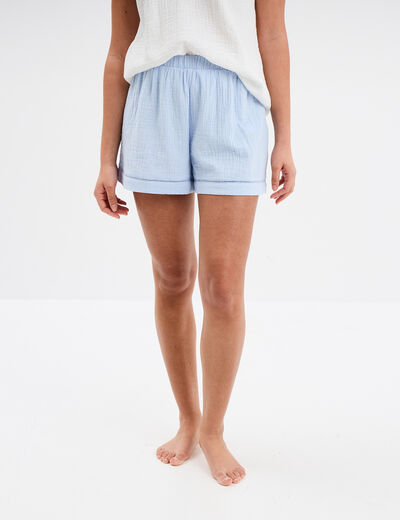 Bas de pyjama short gaze de coton bleu ciel femme