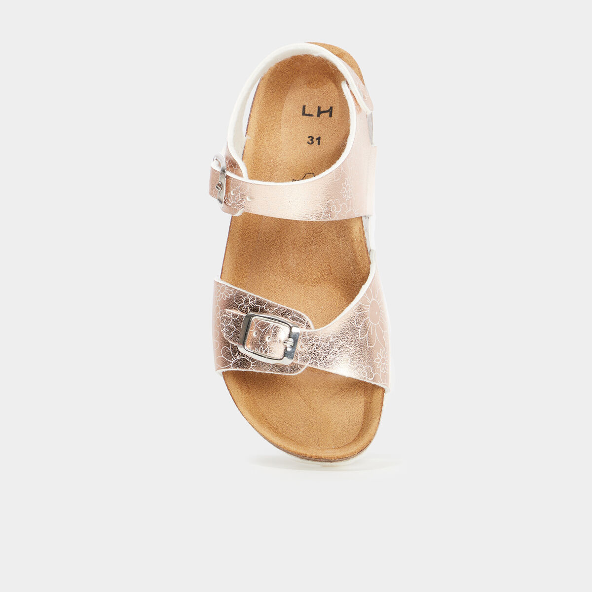 Sandales m&eacute;tallis&eacute;es avec boucles couleur argent fille