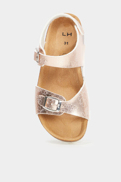 Sandales m&eacute;tallis&eacute;es avec boucles couleur argent fille