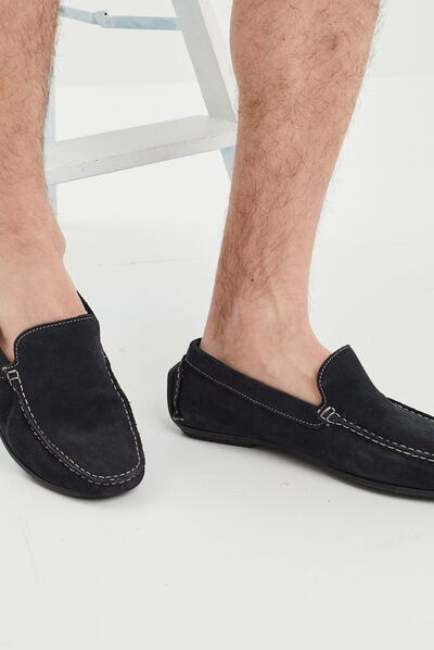 Mocassins en cuir bleu marine homme