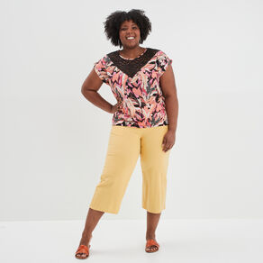 pantacourt regular en lin majoritaire jaune clair femmegt Pantacourt regular en lin majoritaire jaune clair femme grande taille
