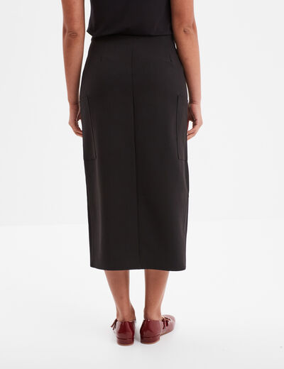 Jupe midi fendue poches plaquées côtés noir femme