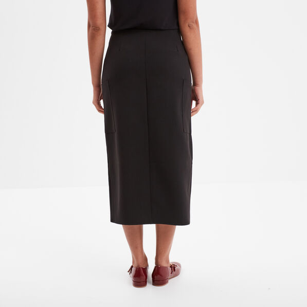 Jupe midi fendue poches plaquées côtés noir femme