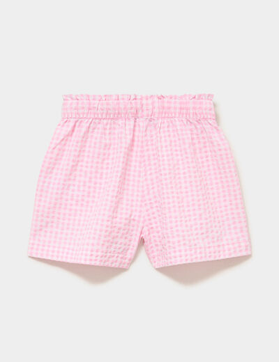 Short droit gaufr&eacute; taille &eacute;lastiqu&eacute;e rose fille