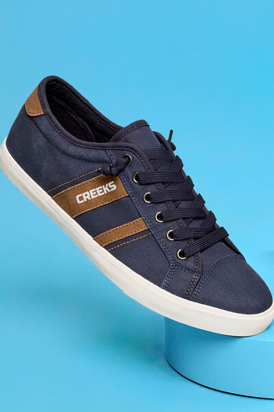 Baskets basses en toile effet denim bleu marine homme