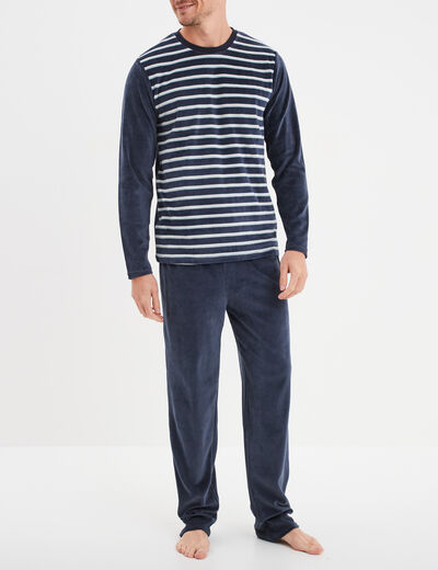 Ensemble pyjama velours 2 pièces bleu homme