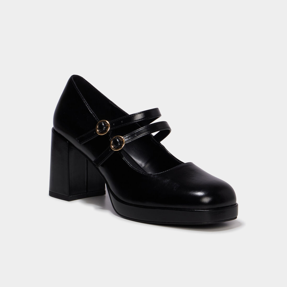 Escarpin &agrave; double bride talon bloc noir femme