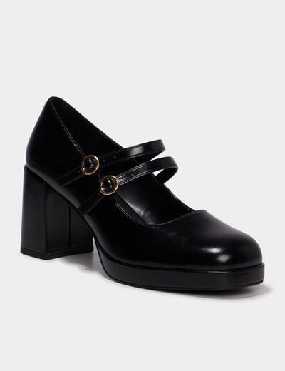 Escarpin &agrave; double bride talon bloc noir femme