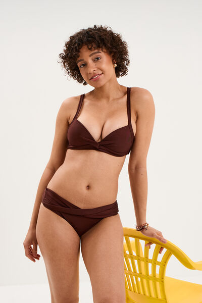Bas de maillot de bain effet torsad&eacute; marron femme
