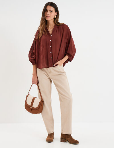 Jeans mom coton sable femme