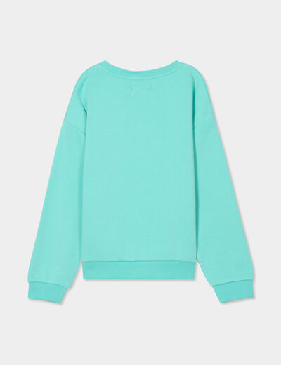 Sweat col rond manches longues bleu turquoise fille