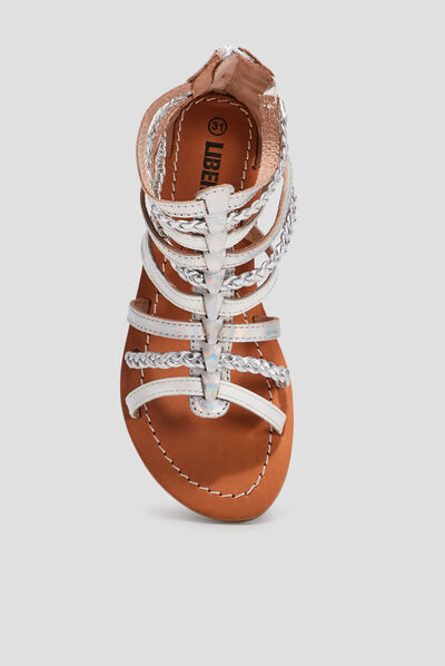 Sandales spartiates en cuir gris argent fille