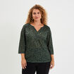 T-shirt col tunisien manches 3/4 vert kaki femme grande taille