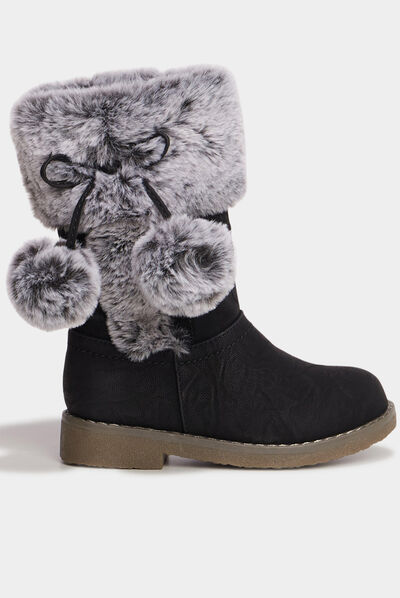 Bottes avec pompons noir fille