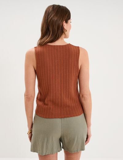 D&eacute;bardeur effet ajour&eacute; col en V camel femme