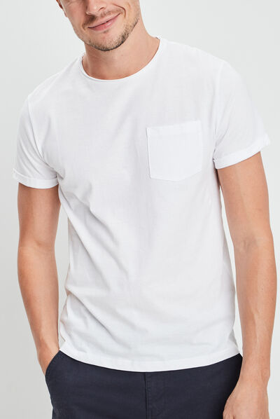 T-shirt col rond avec poche plaquée blanc homme