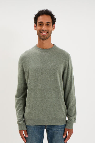 Pull col rond manches longues vert kaki homme