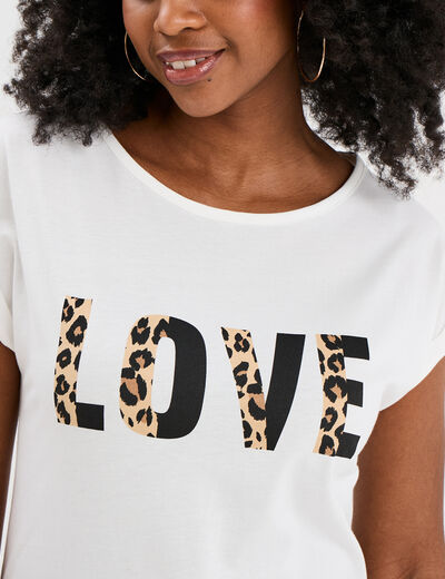 T-shirt col rond manches courtes coton blanc femme