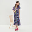 Robe longue évasée col cache-coeur noir femme